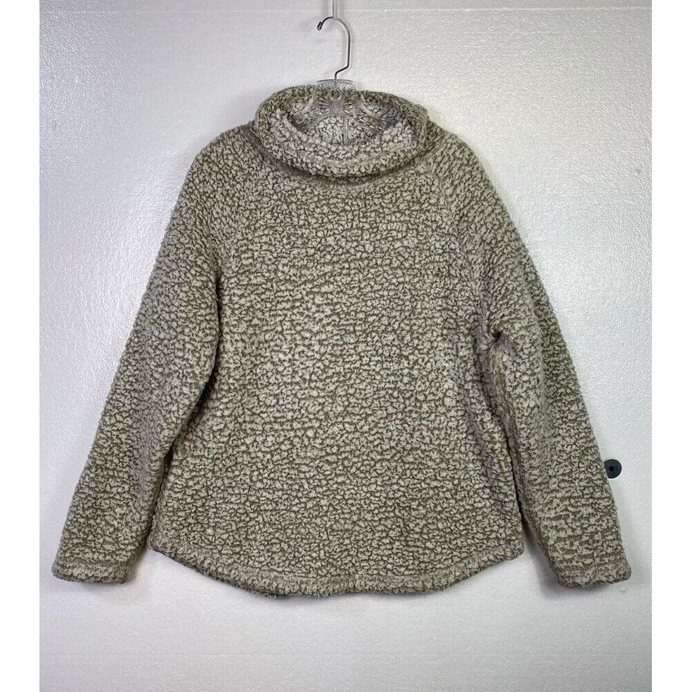 Eddie Bauer Womans Fleece Turtle neck Sz L Beige Long sleeve Sweater Top
